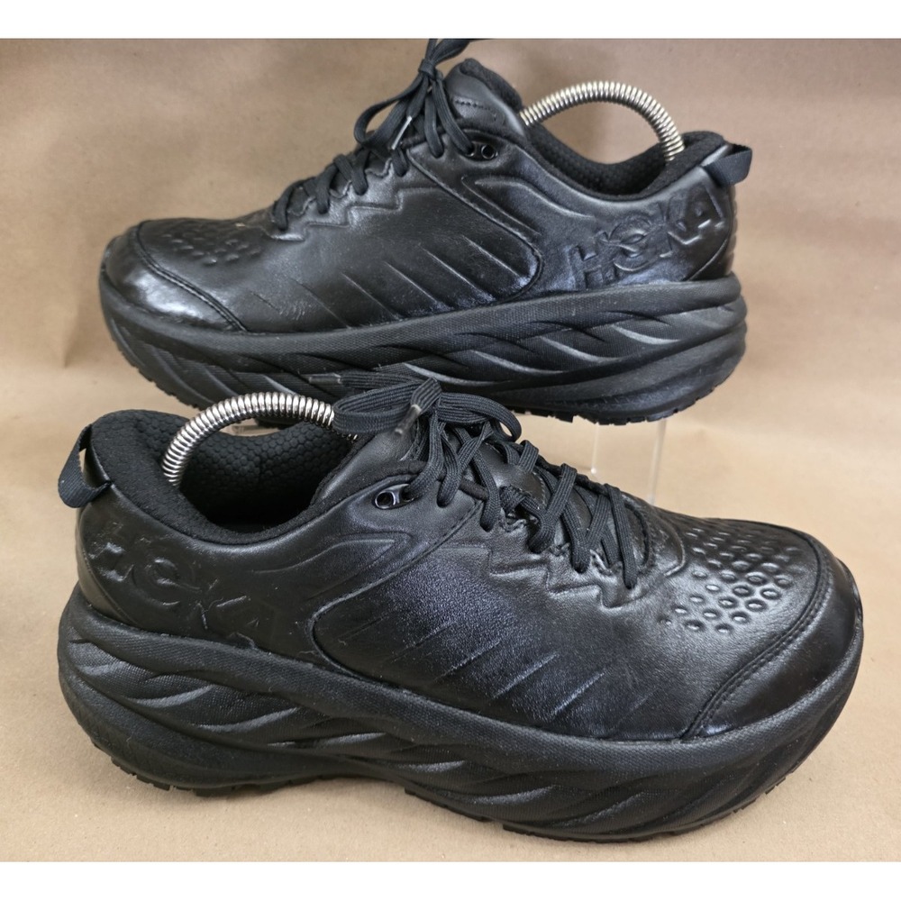 Hoka One One (Sz 11)  Bondi SR Men's Black Leather Slip Resistant Shoes 1110520